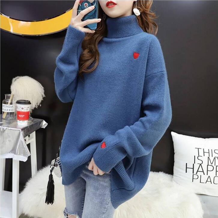 Women Fashion Solid Casual Knitted Sweater Female Turtleneck Pullover Ladies Sweet Loose Sweater