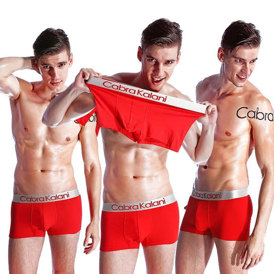 3 Packs Men's Underwear Red Boxer Shorts Large Size Loose and Breathable Boxer Briefs Mid-waist Solid Comfortable Boxer Panties Modal Underpants