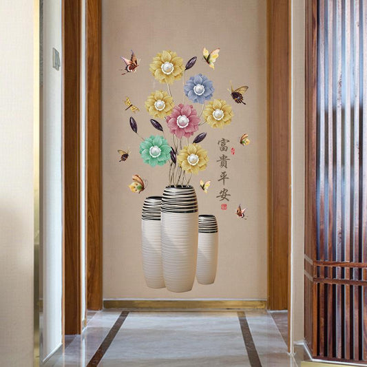 Rich  safe Chinese style elegant living room TV background decorative sunflower wall stickers