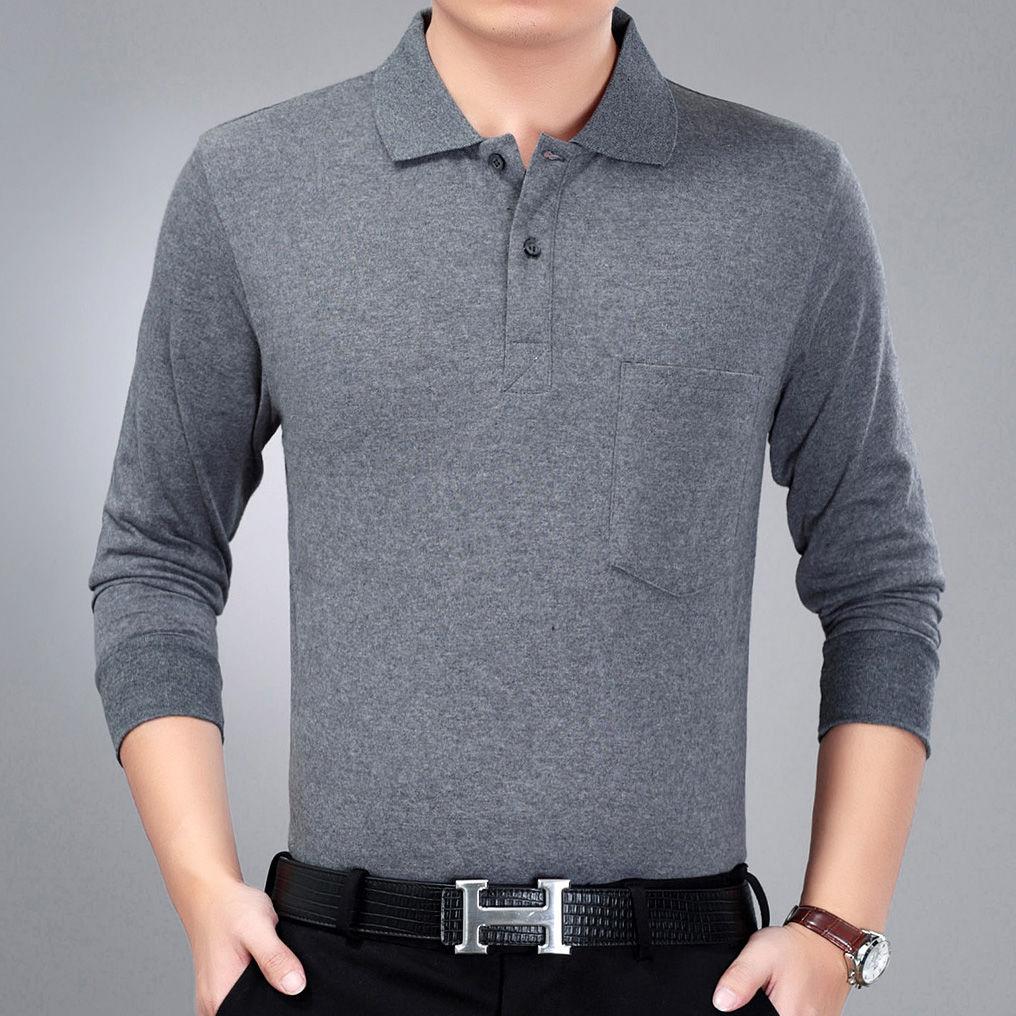 Autumn Middle-aged Men's Polo Shirt Long-sleeved T-shirt Business Men's Large Size Shirt Button Bottoming Shirt