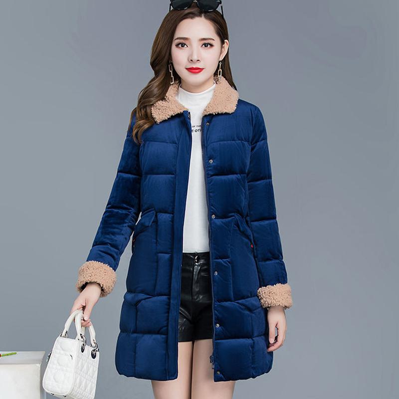 Gold Velvet Cotton-padded Jacket Women's Mid-length Winter Clothes Korean Style Down Thickening Fashion Trend Jacket