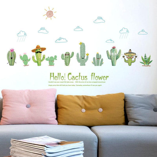 Cactus fresh sticker bedroom living room window decoration smiling plant wall stickers