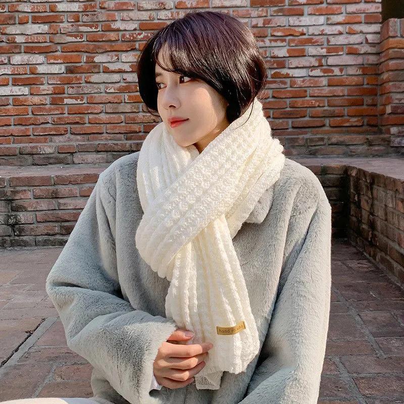 Knitted Scarf Women Winter Thicken Warm Scarves Lady Fashion Korean Soft Knit Shawl Couples Long Solid Scarf