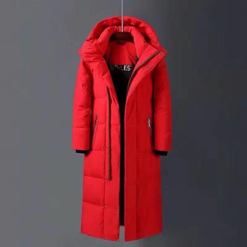 Fashion Trend Hooded Men's Down Jacket Autumn and Winter Plus Velvet Thickening Warm White Duck Down Long Couple Down Jacket