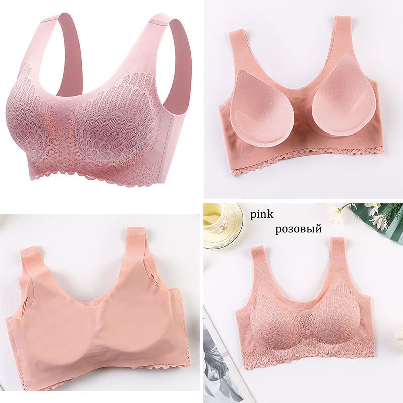 3PCS Latex Seamless Ladies Underwear Push Up Lightweight Comfortable Breathable Sports Lace Bra