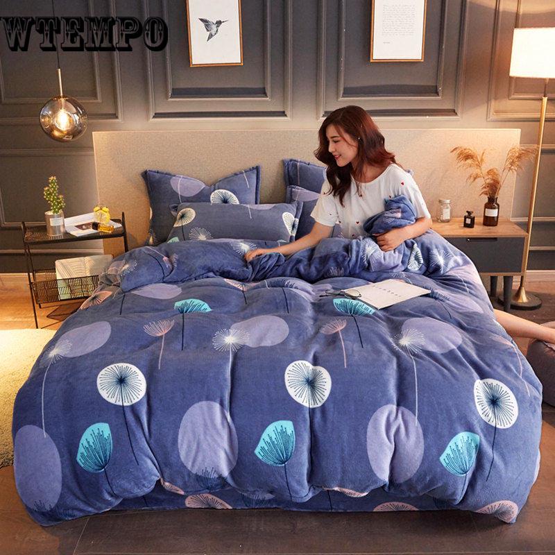 New 4pcs Crystal Flannel Bedding Set Winter Warm Fleece Duvet Cover Set Bed Sheet Bed Linen