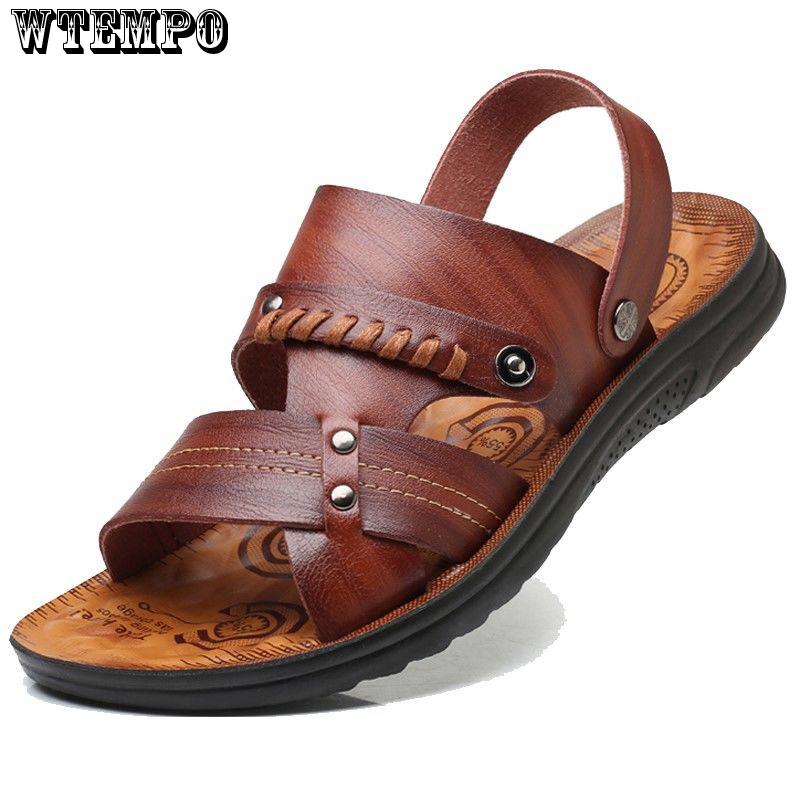 Summer Sandals Men Leather Classic open-toed Slipper Outdoor Beach Rubber Summer Shoes