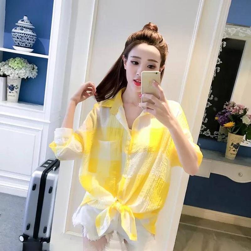 Women's Mid-length Plaid Shirt Long Loose Jacket Women's Sun Protection Clothing Large Size Loose Thin Jacket Ladies Long Chiffon Shirt