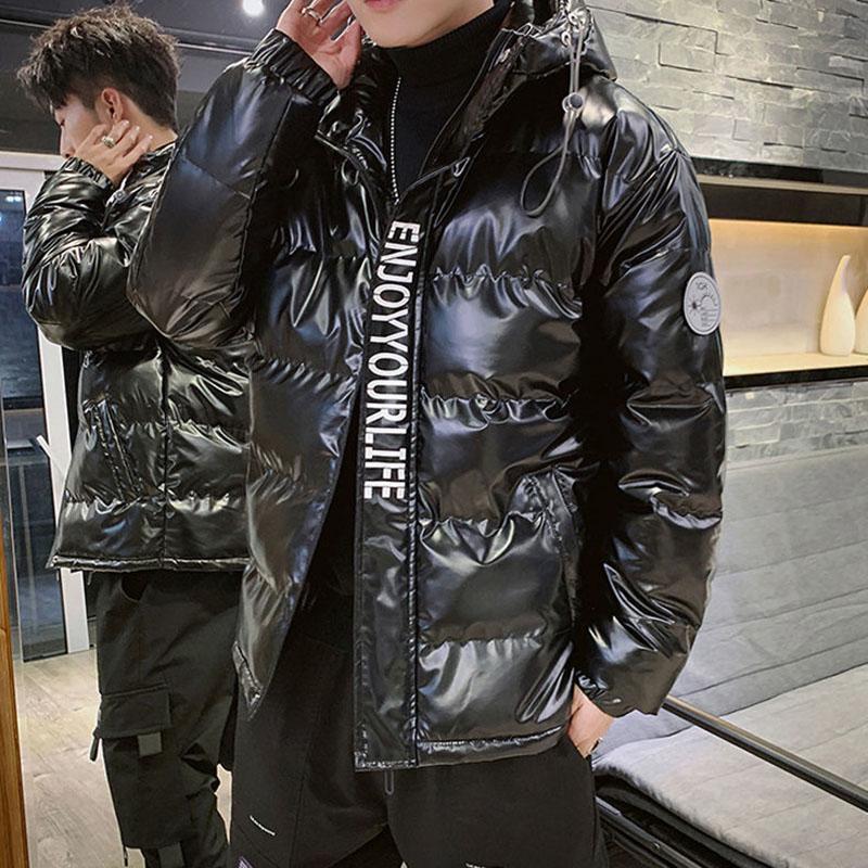 Men's Parka Jacket Winter Thick Padded Coat Short Waterproof Shiny Coat Student Hooded Coat Streetwear Plus Size M-4XL