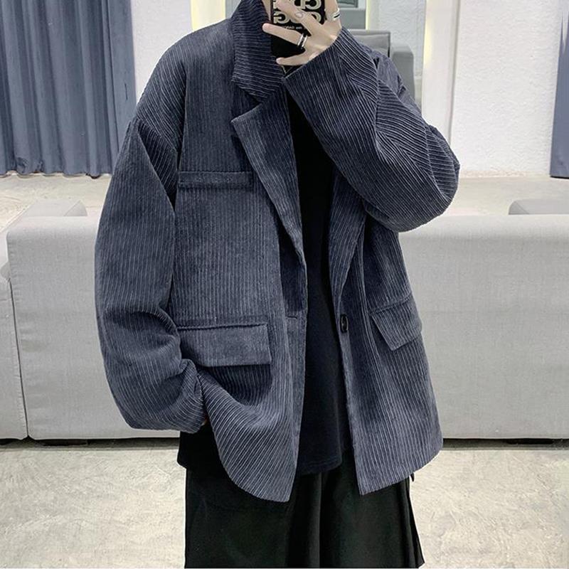 Corduroy Suit Jacket Men's Spring and Autumn Japanese Oversize Top Loose Mid-length Windbreaker Warm Long-sleeved Coat Comfortable and Breathable