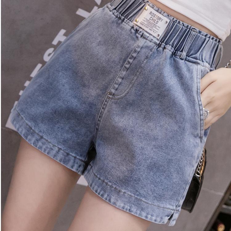 WTEMPO Women Elastic Waist Denim Shorts Loose Wide Leg A-line Thin Office Club Casual Party Dates Vocation