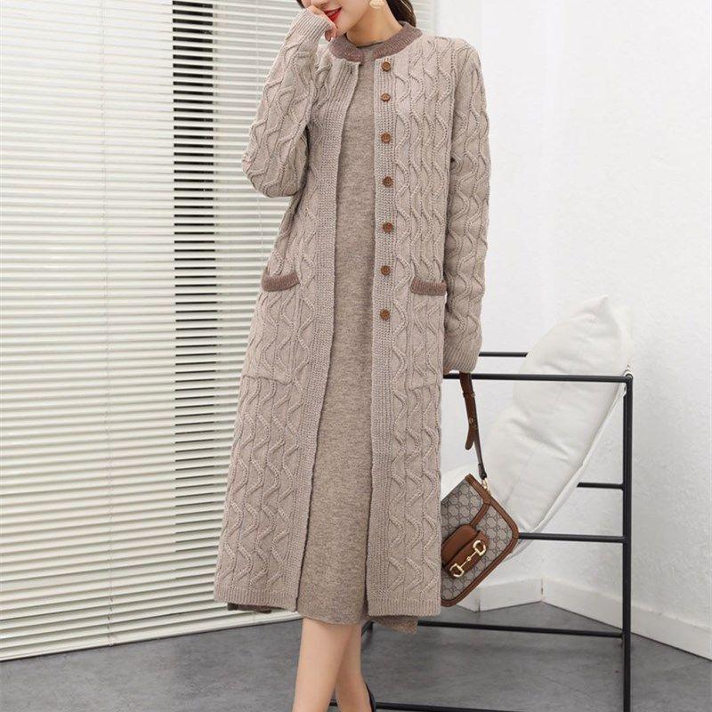 Autumn and Winter Literary Style Jacket In The Long Section Stand-up Collar Slimming Knitted Sweater Cardigan Loose Female Top