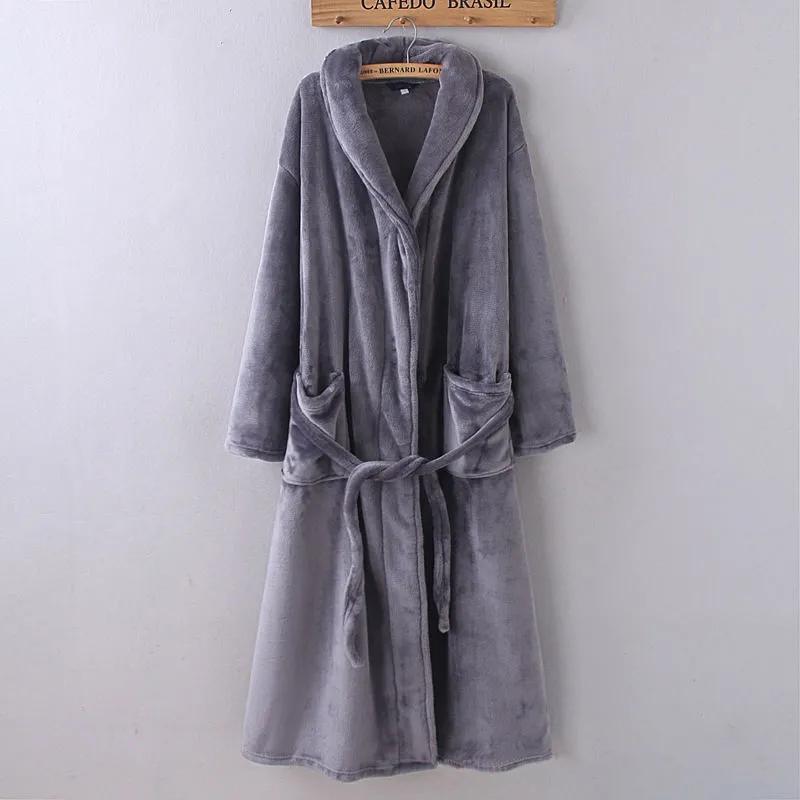 Autumn Winter Flannel Nightgown Robe Thick Long Coral Fleece Bathrobe Loose Pajama Dress Women's Winter Warm Long Sleeves Sleepwear