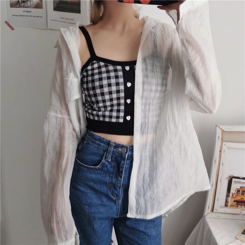 Korean Version Small Sling Vest Female Summer Lattice Vest Clothing  Sleeveless Solid Crop Tops