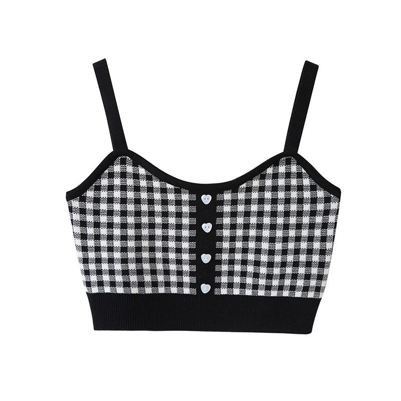 Korean Version Small Sling Vest Female Summer Lattice Vest Clothing  Sleeveless Solid Crop Tops