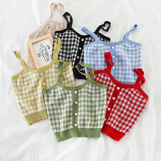 Korean Version Small Sling Vest Female Summer Lattice Vest Clothing  Sleeveless Solid Crop Tops