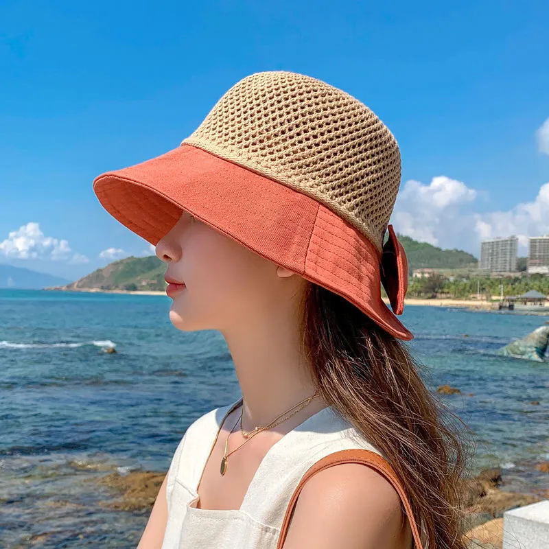 Spring and Summer Women's Fashion Bow Hat Sunscreen Adjustable Travel Out Sun Hat