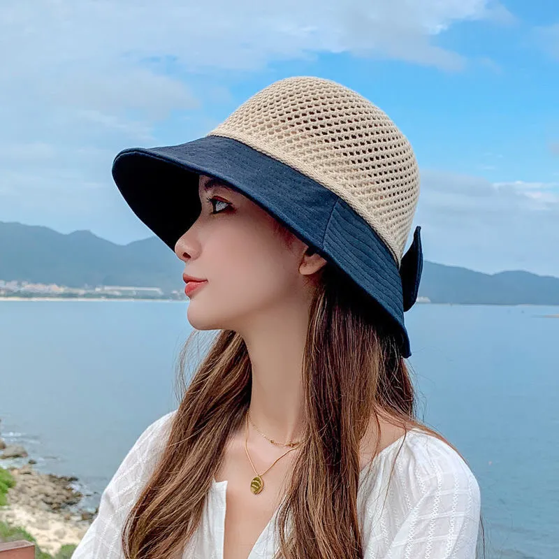 Spring and Summer Women's Fashion Bow Hat Sunscreen Adjustable Travel Out Sun Hat