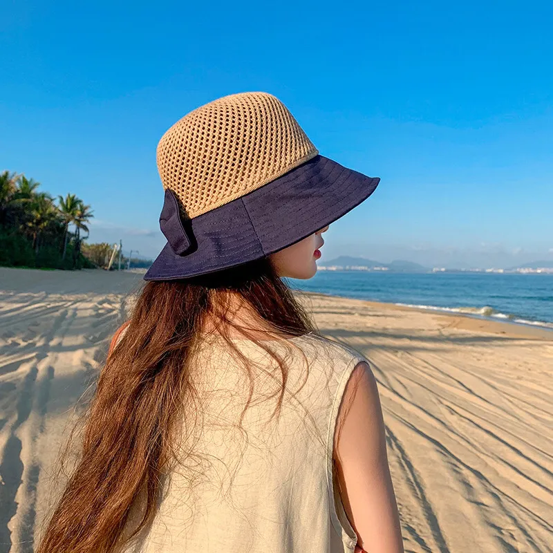 Spring and Summer Women's Fashion Bow Hat Sunscreen Adjustable Travel Out Sun Hat