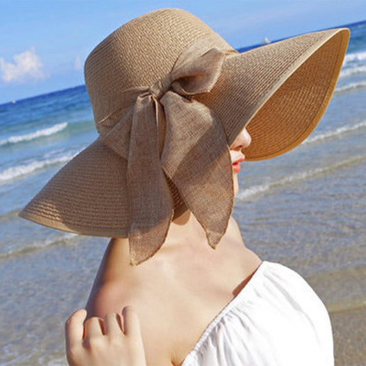 Spring Summer Sun Hat Female Foldable Beach Straw Hat Seaside Sunshade Big Brim Summer Small Fresh Travel hat