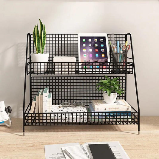 Desktop Shelf Storage Office Finishing Rack Bedside Bay Window Table Multi-layer Wrought Iron Desk Small Book Shelf