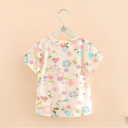 Summer 2 3 4 5 6 7 8 9 10Years Children's Birthday Clothing Short-Sleeve Colorful Flower Floral Kids Baby Girl T-Shirt Tops