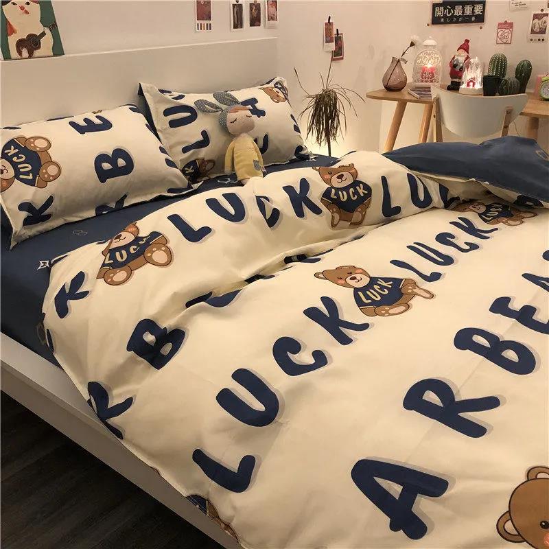 Cute Cartoon Autumn and Winter Washable Quilt Cover Ins Wind Cartoon Comfortable Student Dormitory Three-piece Bedding Four-piece Set