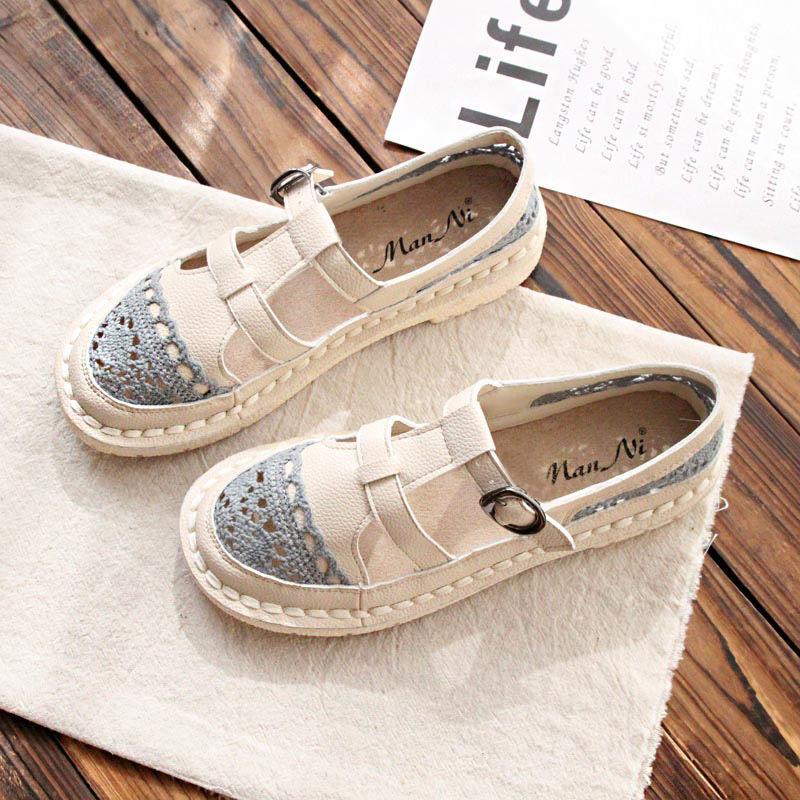 Ladies Casual Flat-bottomed Loafers Ladies Knitted Rattan Hollow Casual Shoes Hollow Comfortable and Breathable Toe Cap Roman Sandals Women