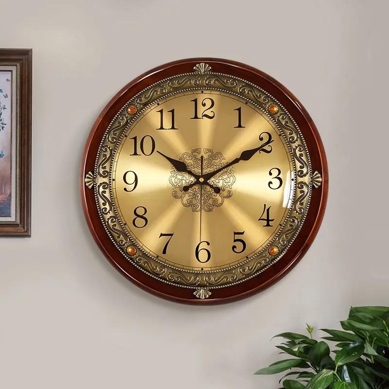 European Style Retro Wall Clock Living Room Home Fashion Solid Wood Clock American Bedroom Silent Wall Watch Atmospheric Creative Clock