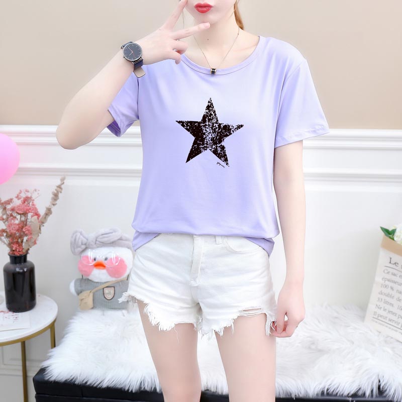 Summer Bottoming Shirt Five-pointed Star Pattern Small Loose Round Neck Short-sleeved Women's T-shirt