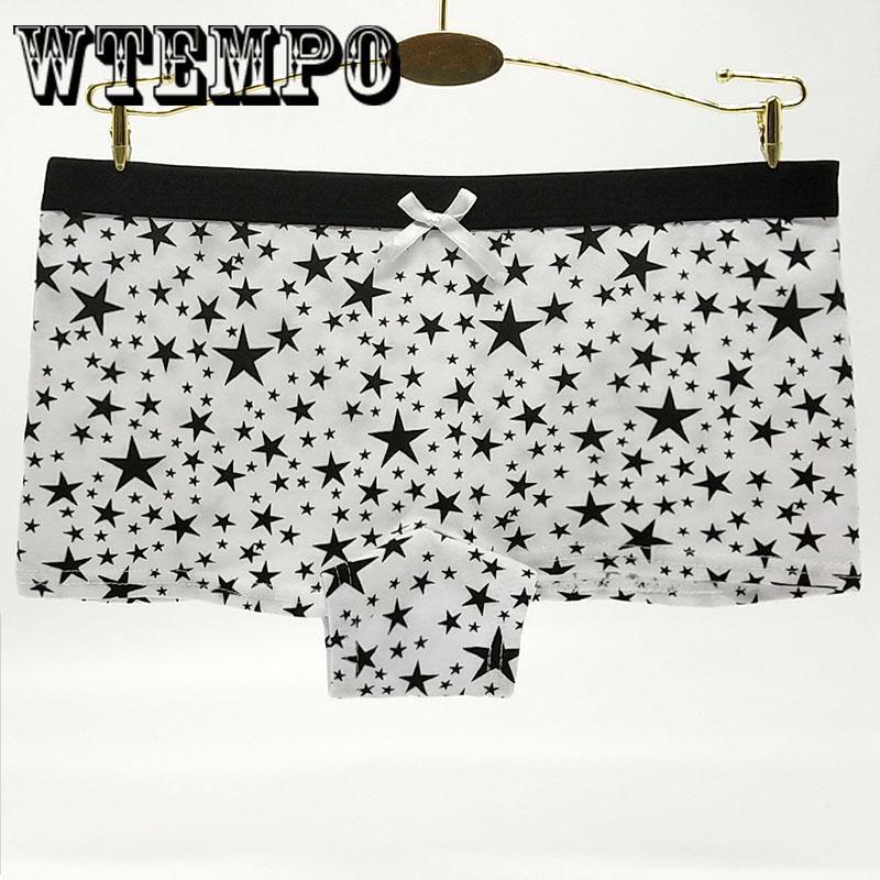 6 Pcs/Lot Women Underwear Shorts Boxers Cotton Panties Ladies Knickers Print Stars Low-Rise