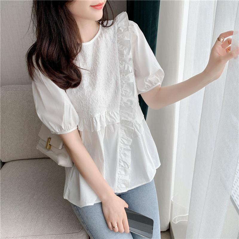 White Summer Short-sleeved Women's Design Sense Niche Fashion Casual Small Shirt Puff Sleeve Chiffon Top