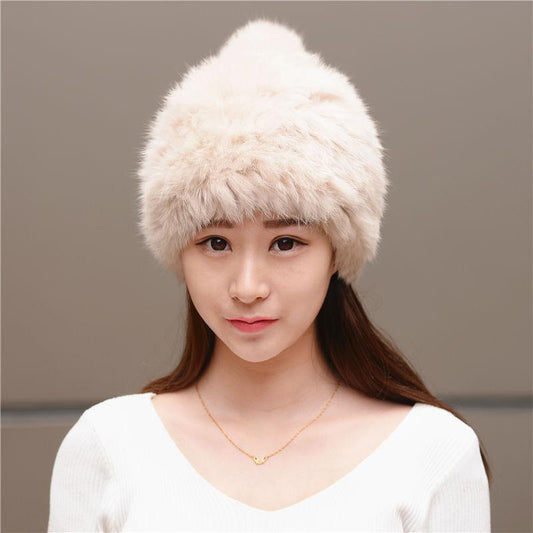 Rex Rabbit Fur Hat Autumn and Winter Fur Hat Tassel Woolen Hat Thick Warm Ear Protection Fur Hat