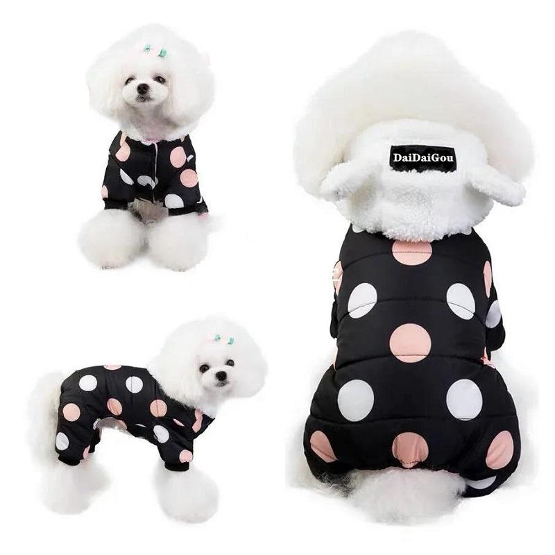 Pet Puppy Dog Clothes Winter Padded Coat Teddy Bichon Small Puppies Cat's Dot Pattern Jackets Warm Vest Thick Rompers Pet Clothing Casual Outfit