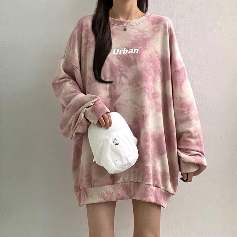 Female Korean Version Loose Top Student Tie-dye Spring and Autumn High Street All-match Coat Ins Long-sleeved Pullover Sweater