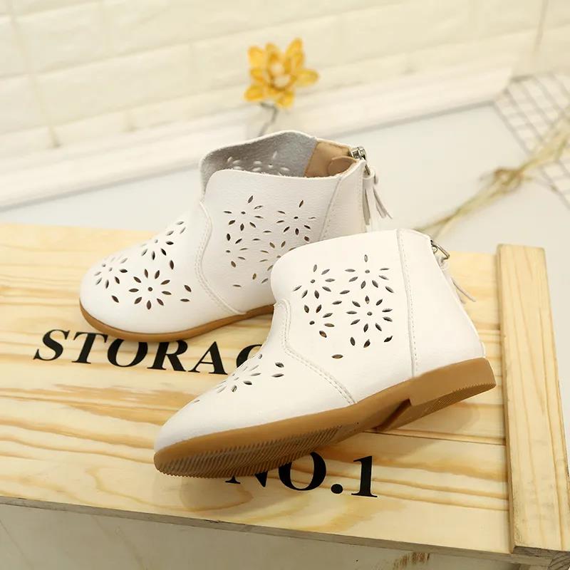 Girls Shoes Girls Spring Summer Soft Sole Low Heel Princess Shoes Solid Color Anti-slip Hollow Out Medium Top Shoes