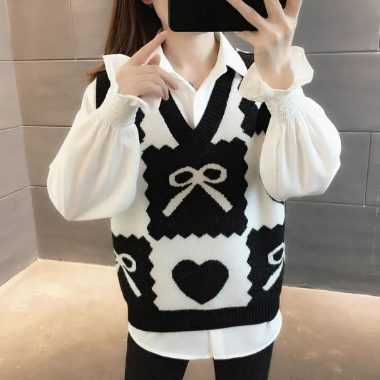 Women's Autumn and Winter Vest Knitted Sweater Layered Retro Coat