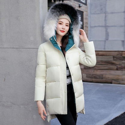 Women's Mid-length Down Cotton Jacket Winter Simple Loose Padded Bread Jacket Student Cotton All-match Parker Clothing