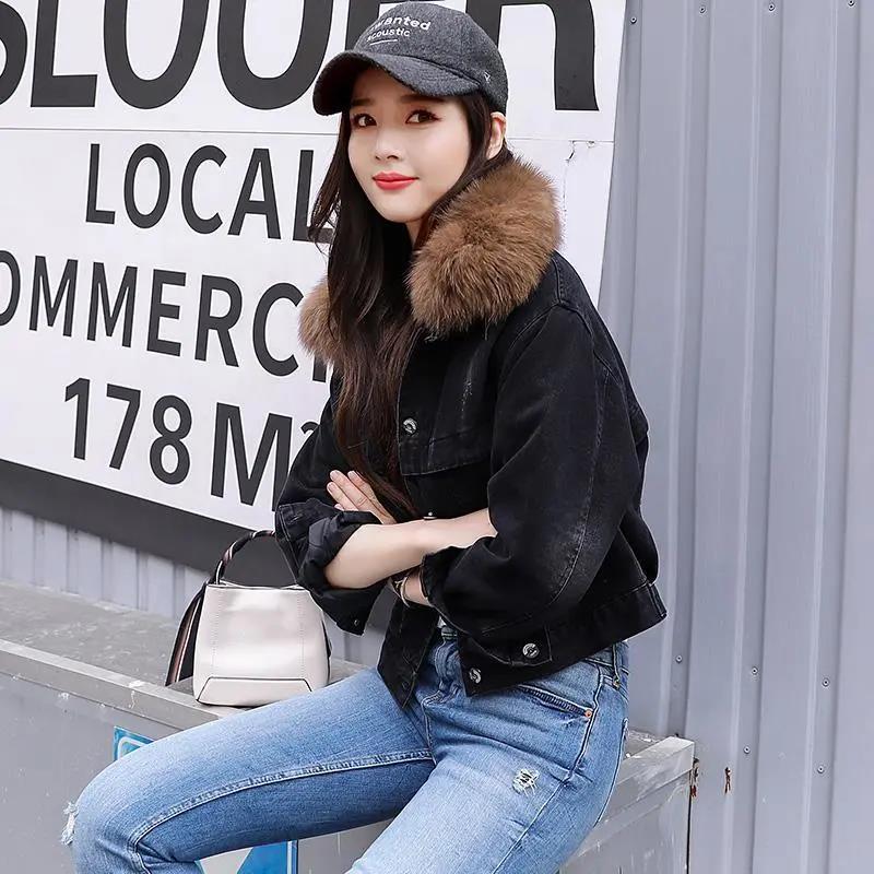 Thickened Denim Jacket Women's Short Fall Winter 2021 New Korean Version of The Bf Small Man Plus Velvet Warm Cotton Coat