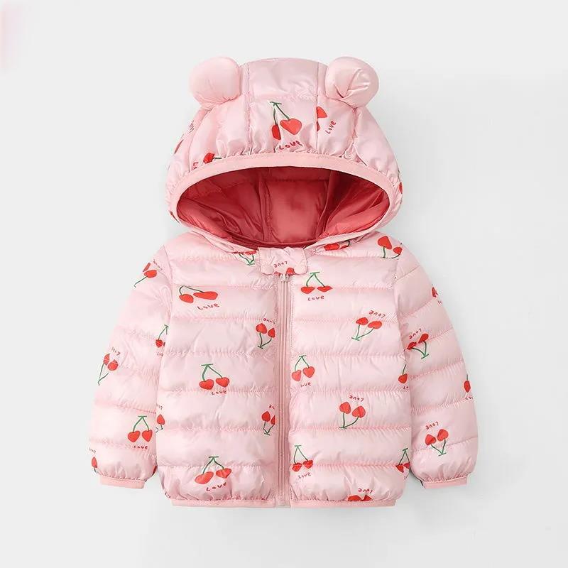 Short Middle and Small Children's Padded Jacket Printed Jackets Newborn Padded Coat Lightweight Down Jacket Plus Velvet Thick Warm Top