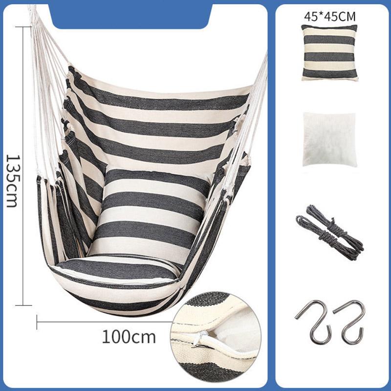 Striped/Solid Color Canvas Hammock Swing Indoor and Outdoor Thickened Canvas Detachable Cradle Chair with Pillow Cushion