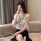 Women's Summer Short Sleeve Chiffon Shirt Printed Loose Large Size Shirt Top