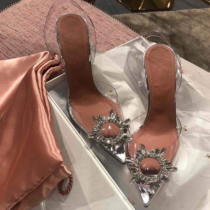 Women Transparent Sandals Female Summer Thin Heels Sexy Ladies High Heels with Crystal