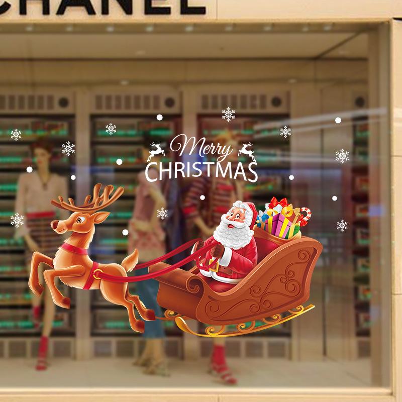 Double-sided joy sleigh Christmas wall stickers window glass doors windows background decorative