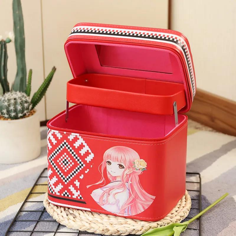 Two-layer Cosmetic Bag Multi-functional Cute Girl Heart Portable Cosmetic Storage Box Large-capacity Cosmetic Box