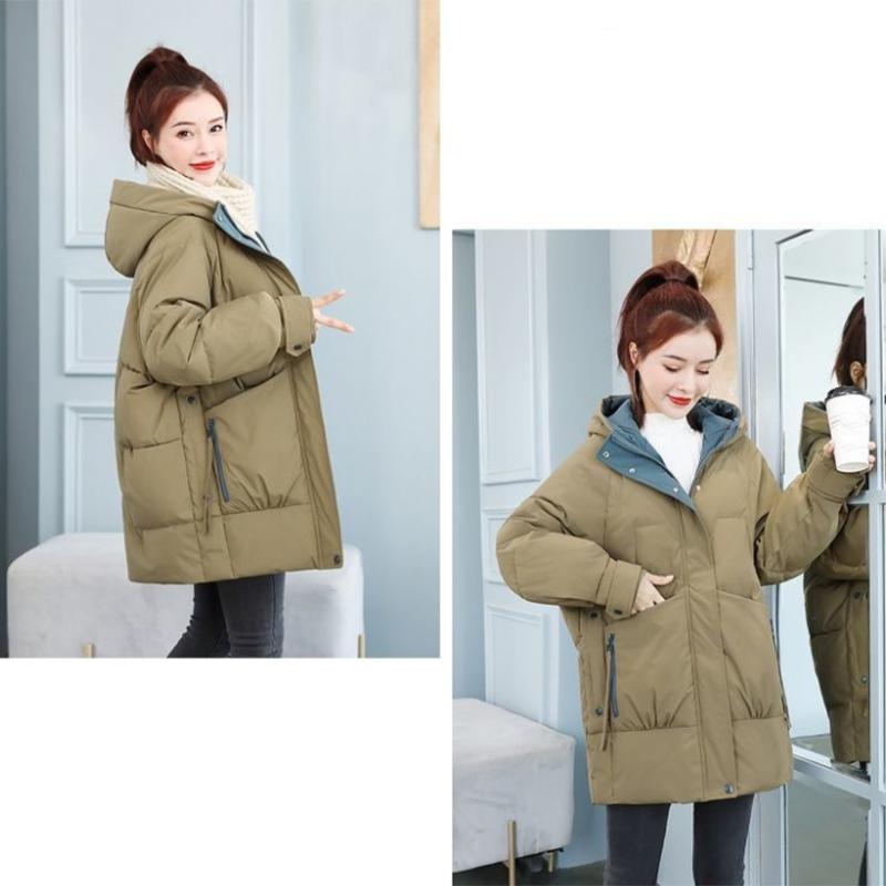 Women's Mid-length Down Jacket Winter Korean Loose Cotton Clothes Casual Hooded Padded Jacket