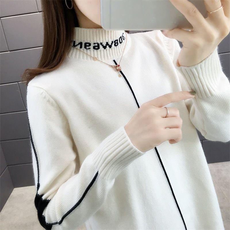 Autumn and Winter Half-high Neck Mid-length Sweater Dress Loose Casual Dress Fashion Knitted Women's Base Dress