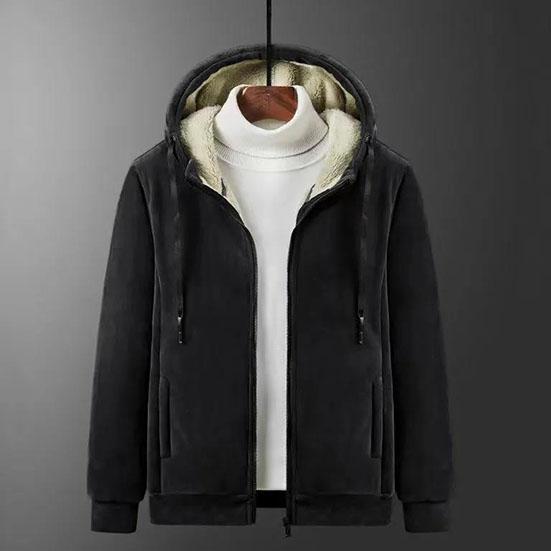 Men's Winter Hooded Sweater Plus Size Velvet Slim Thick Men's Jacket Men's Warm Cotton Zipper Coat