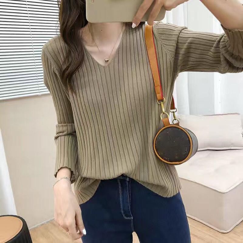 All-match Simple Sweater Women's V-neck Long-sleeved Loose Bottoming Sweater Outer Wear Pure Color Thin Sweater Fabric Soft