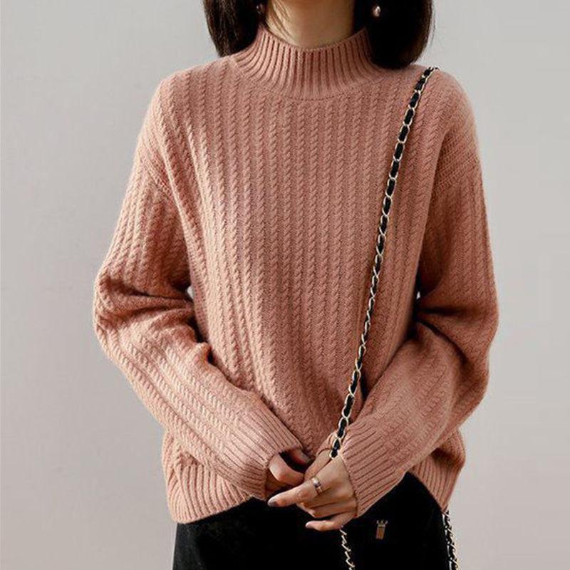 Fall/winter Women's Sweater Women's Half-high Neck Thick Pullover Knit Bottoming Shirt Loose Casual Long-sleeved Top Women